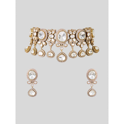 Auraa Trends Gold Finish Kundan Polka Jewellery Set