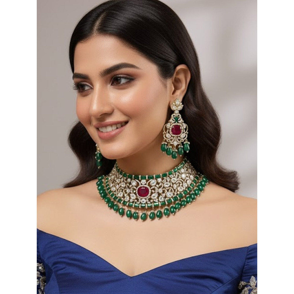 Auraa Trends Gold Finish Kundan Polka and Multi-Coloured Jewellery Set