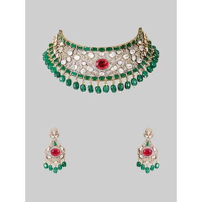 Auraa Trends Gold Finish Kundan Polka and Multi-Coloured Jewellery Set