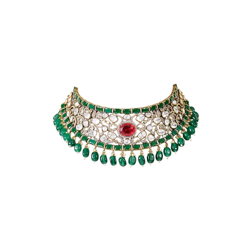 Auraa Trends Gold Finish Kundan Polka and Multi-Coloured Jewellery Set