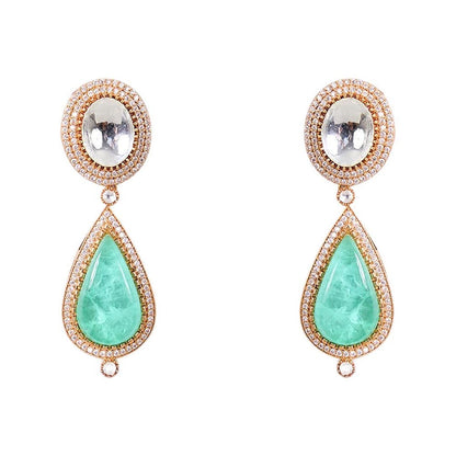 Auraa Trends Gold Finish Kundan Polka and Green Stone Jewellery Set