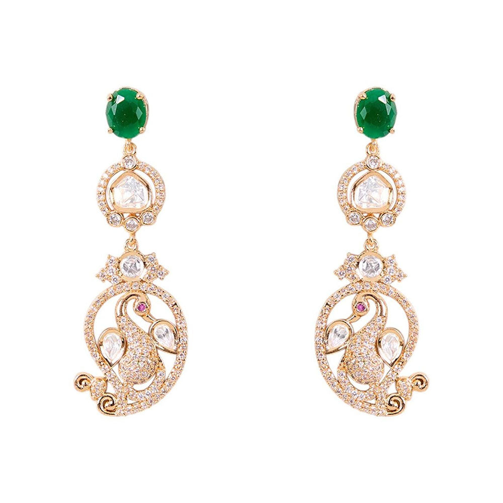 Auraa Trends Gold Finish Kundan Polka and Green Stone Jewellery Set