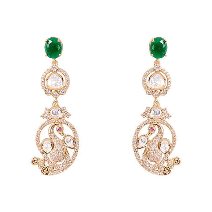 Auraa Trends Gold Finish Kundan Polka and Green Stone Jewellery Set