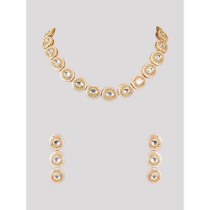 Auraa Trends Gold Finish Kundan Polka White Stone Choker Jewellery Set