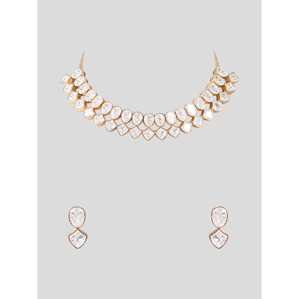 Auraa Trends Gold Finish Kundan Polka Choker Jewellery Set