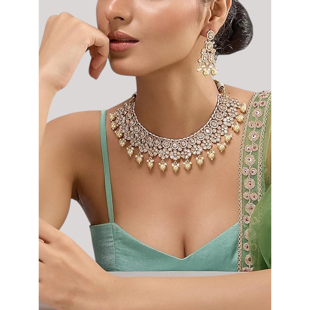 Auraa Trends Gold Finish Kundan Polka Jewellery Set