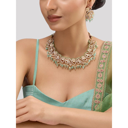 Auraa Trends Gold Finish Kundan Polka and Green Onyx Jewellery Set