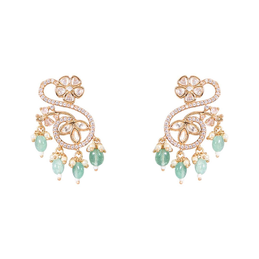 Auraa Trends Gold Finish Kundan Polka and Green Onyx Jewellery Set