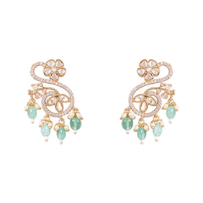 Auraa Trends Gold Finish Kundan Polka and Green Onyx Jewellery Set