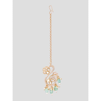 Auraa Trends Gold Finish Kundan Polka and Green Onyx Jewellery Set