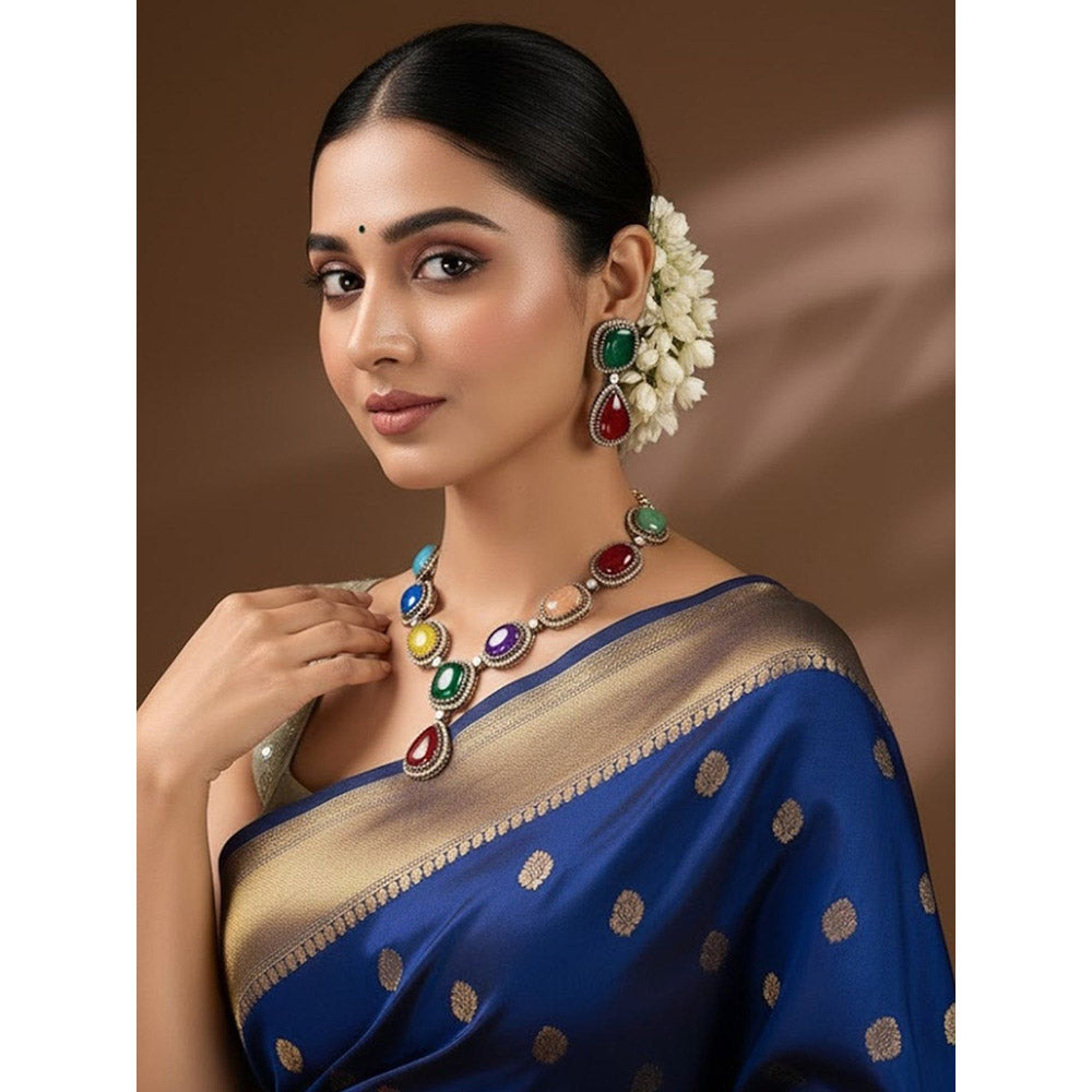 Auraa Trends Gold Finish Multi-Coloured Kundan Polka Jewellery Set