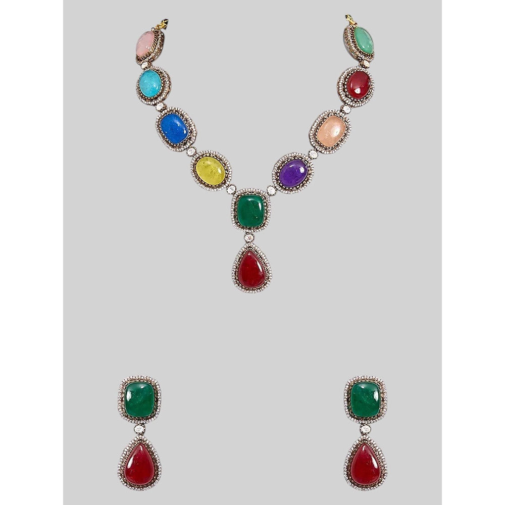 Auraa Trends Gold Finish Multi-Coloured Kundan Polka Jewellery Set