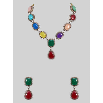 Auraa Trends Gold Finish Multi-Coloured Kundan Polka Jewellery Set