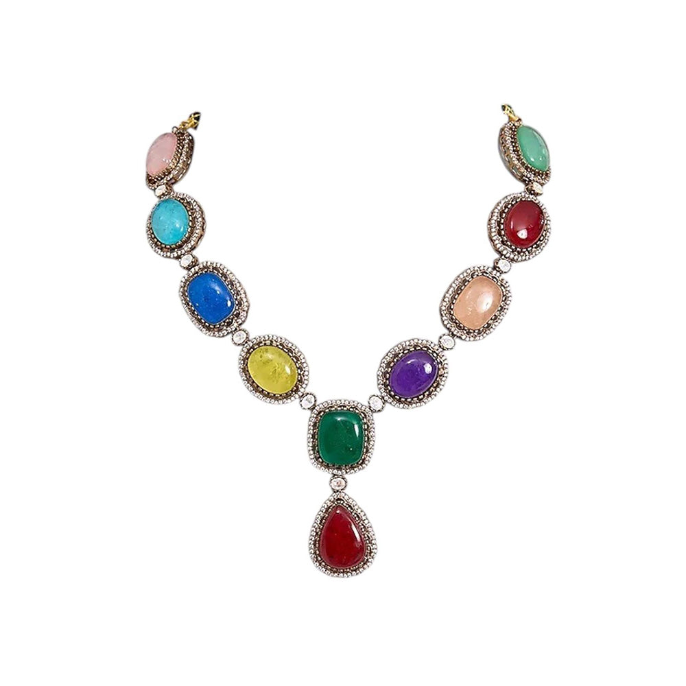 Auraa Trends Gold Finish Multi-Coloured Kundan Polka Jewellery Set