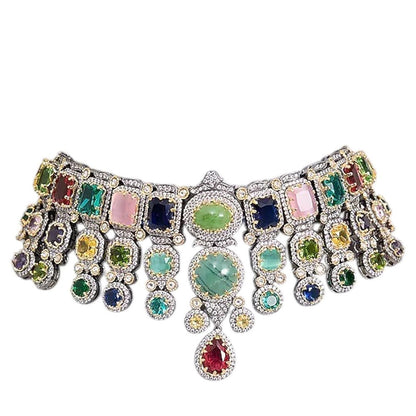 Auraa Trends Gold Finish Kundan Polka and Multi-Coloured Stone Choker Jewellery Set