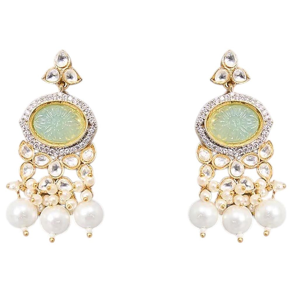 Auraa Trends Gold Finish Kundan Polka and Aqua Stone Choker Jewellery Set