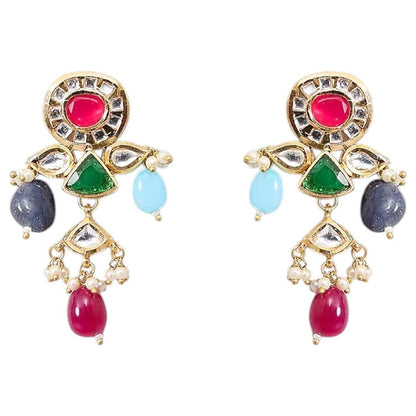 Auraa Trends Gold Finish Kundan Polka and Semi-Precious Stone Choker Jewellery Set