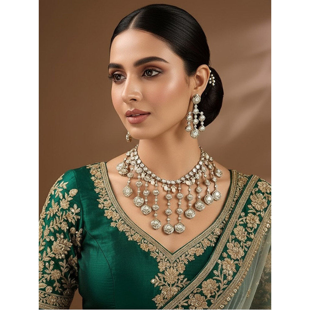 Auraa Trends Gold Finish Kundan Polka and Pearl Jewellery Set