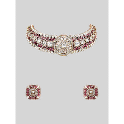 Auraa Trends Luxury Ruby Red Kundan Choker Jewellery Set