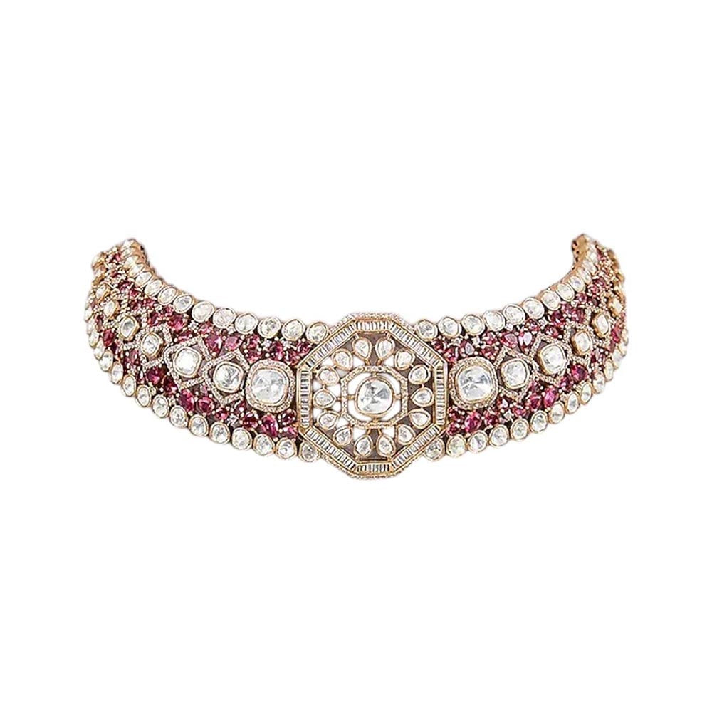 Auraa Trends Luxury Ruby Red Kundan Choker Jewellery Set