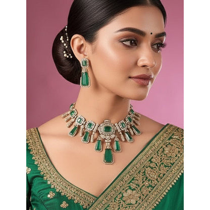 Auraa Trends Royal Green Stone Kundan Jewellery Set