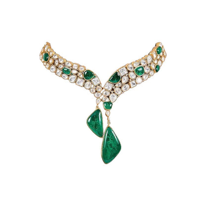 Auraa Trends Designer Green Stone and Pearl Studded Jewellery Set