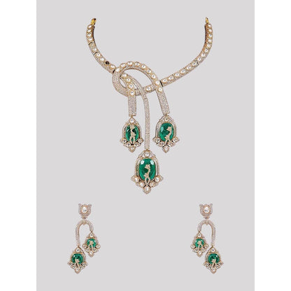 Auraa Trends Designer Emerald Green Enamel and Cz Statement Jewellery Set