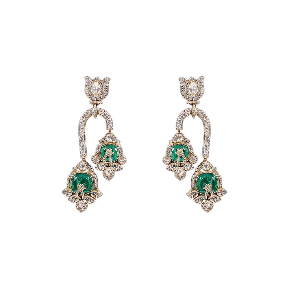 Auraa Trends Designer Emerald Green Enamel and Cz Statement Jewellery Set