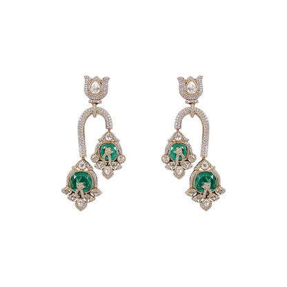 Auraa Trends Designer Emerald Green Enamel and Cz Statement Jewellery Set