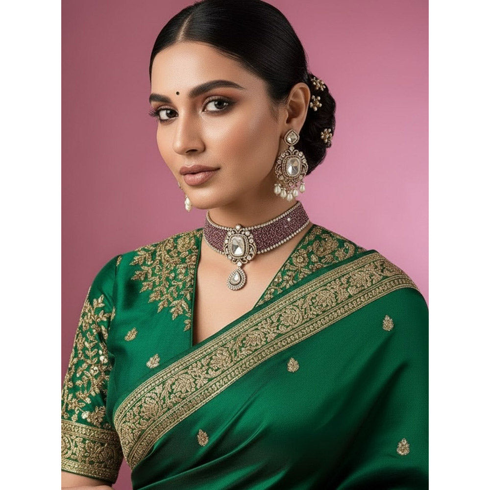 Auraa Trends Royal Pink Cz Kundan-Style Choker Jewellery Set