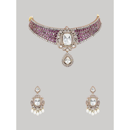 Auraa Trends Royal Pink Cz Kundan-Style Choker Jewellery Set