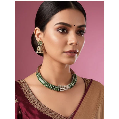 Auraa Trends Emerald Green Beaded Choker Jewellery Set