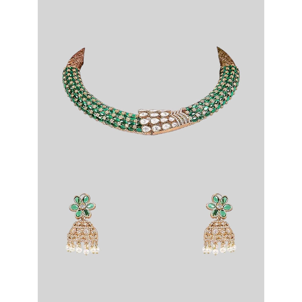 Auraa Trends Emerald Green Beaded Choker Jewellery Set