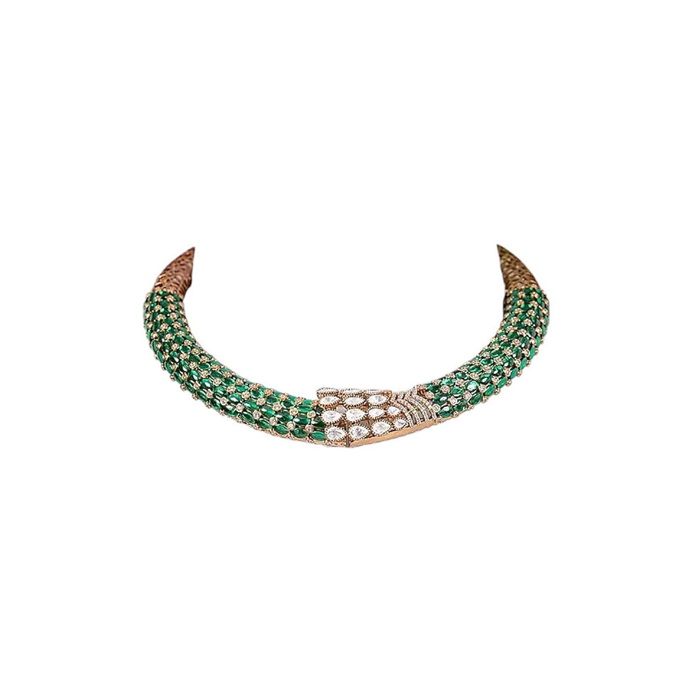Auraa Trends Emerald Green Beaded Choker Jewellery Set