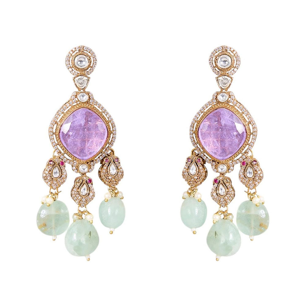 Auraa Trends Designer Purple Stone and Mint Green Beads Kundan Choker Jewellery Set