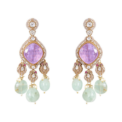 Auraa Trends Designer Purple Stone and Mint Green Beads Kundan Choker Jewellery Set