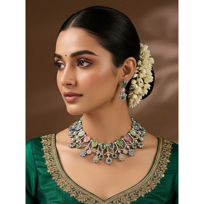 Auraa Trends Luxury Gold-Plated Multi-Colour Stones and Diamond Accents Jewellery Set
