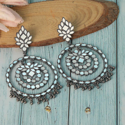Auraa Trends Traditional Oxidized Mirror Work Earrings