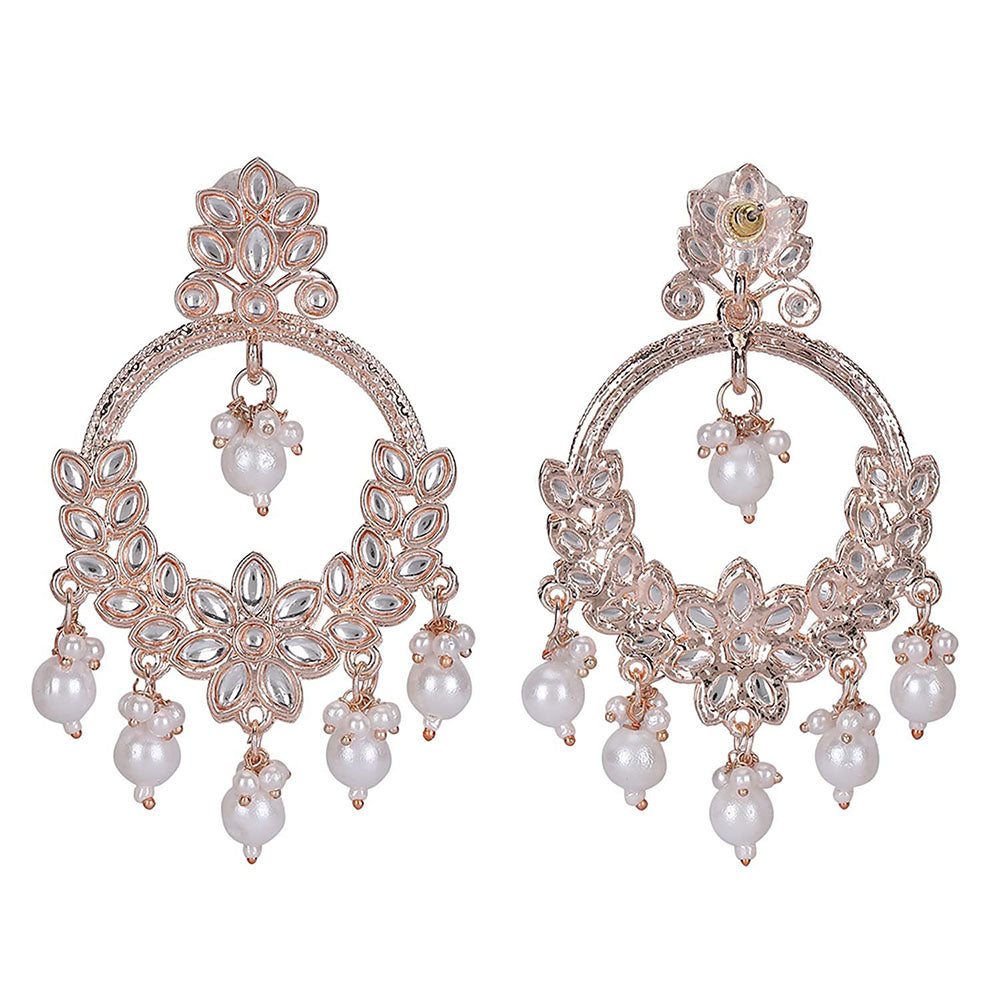 Auraa Trends Rose Gold Plated Floral Kundan And Pearl Earrings For Women