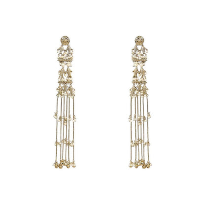 Auraa Trends Traditional Gold-Toned Long Chain Pearl Drop Earrings