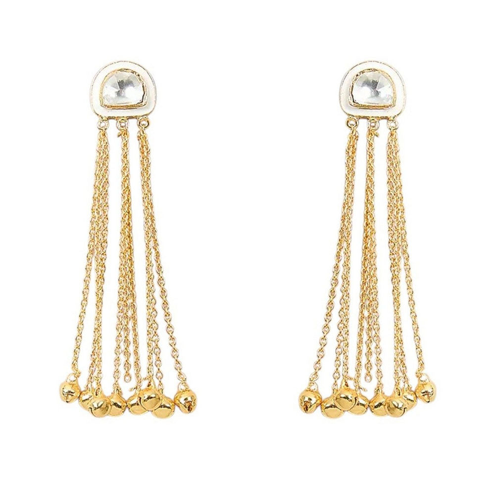 Auraa Trends Gold-Plated Chandelier Earrings with Crystal Detailing and Tassel Design