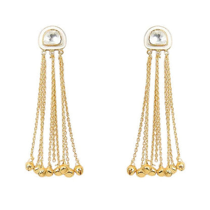 Auraa Trends Gold-Plated Chandelier Earrings with Crystal Detailing and Tassel Design