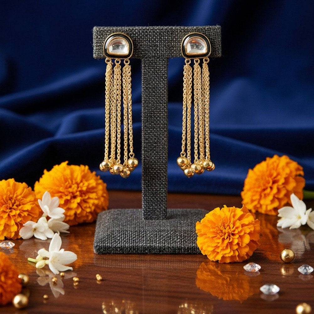Auraa Trends Gold-Plated Chandelier Earrings with Crystal Centre and Tassel Design