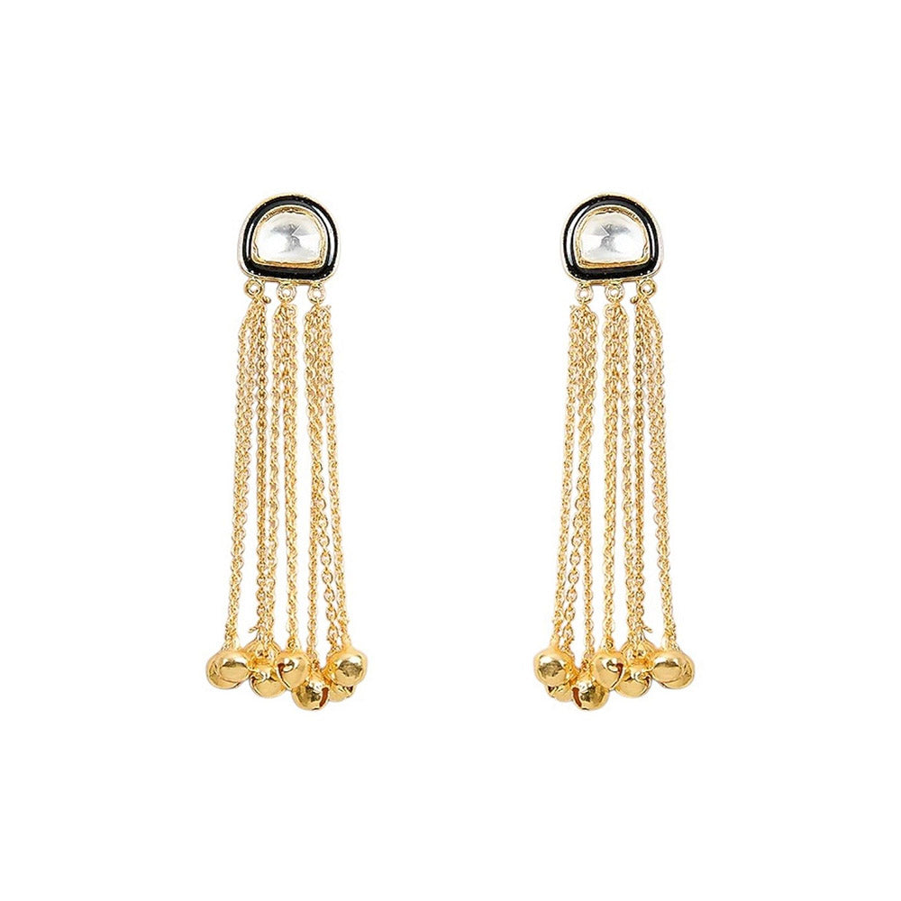 Auraa Trends Gold-Plated Chandelier Earrings with Crystal Centre and Tassel Design