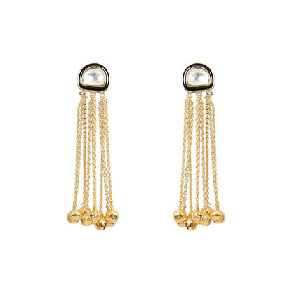 Auraa Trends Gold-Plated Chandelier Earrings with Crystal Centre and Tassel Design
