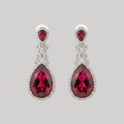 Auraa Trends Elegant Ruby Red Teardrop Earrings with Diamond Accents