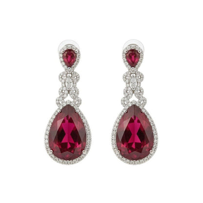 Auraa Trends Elegant Ruby Red Teardrop Earrings with Diamond Accents