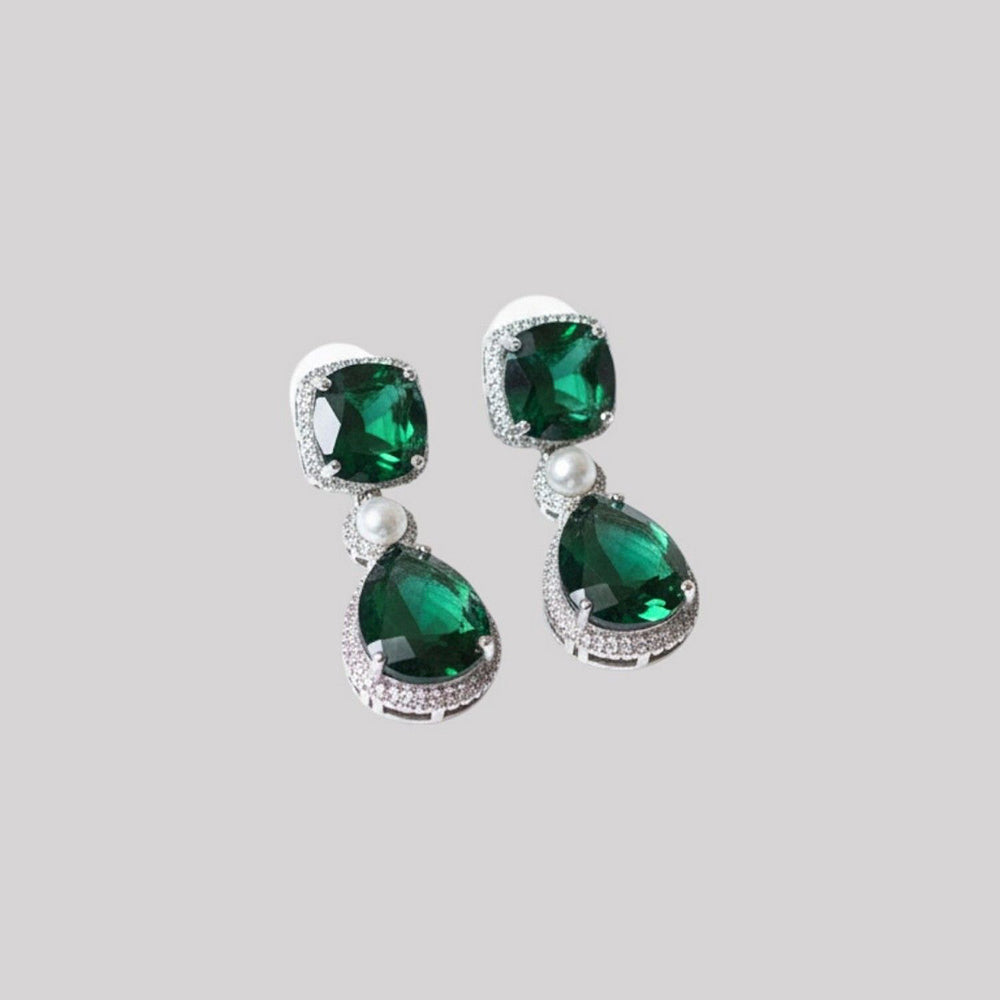 Auraa Trends Elegant Green Stone Drop Earrings with Pearl Accent