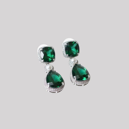 Auraa Trends Elegant Green Stone Drop Earrings with Pearl Accent