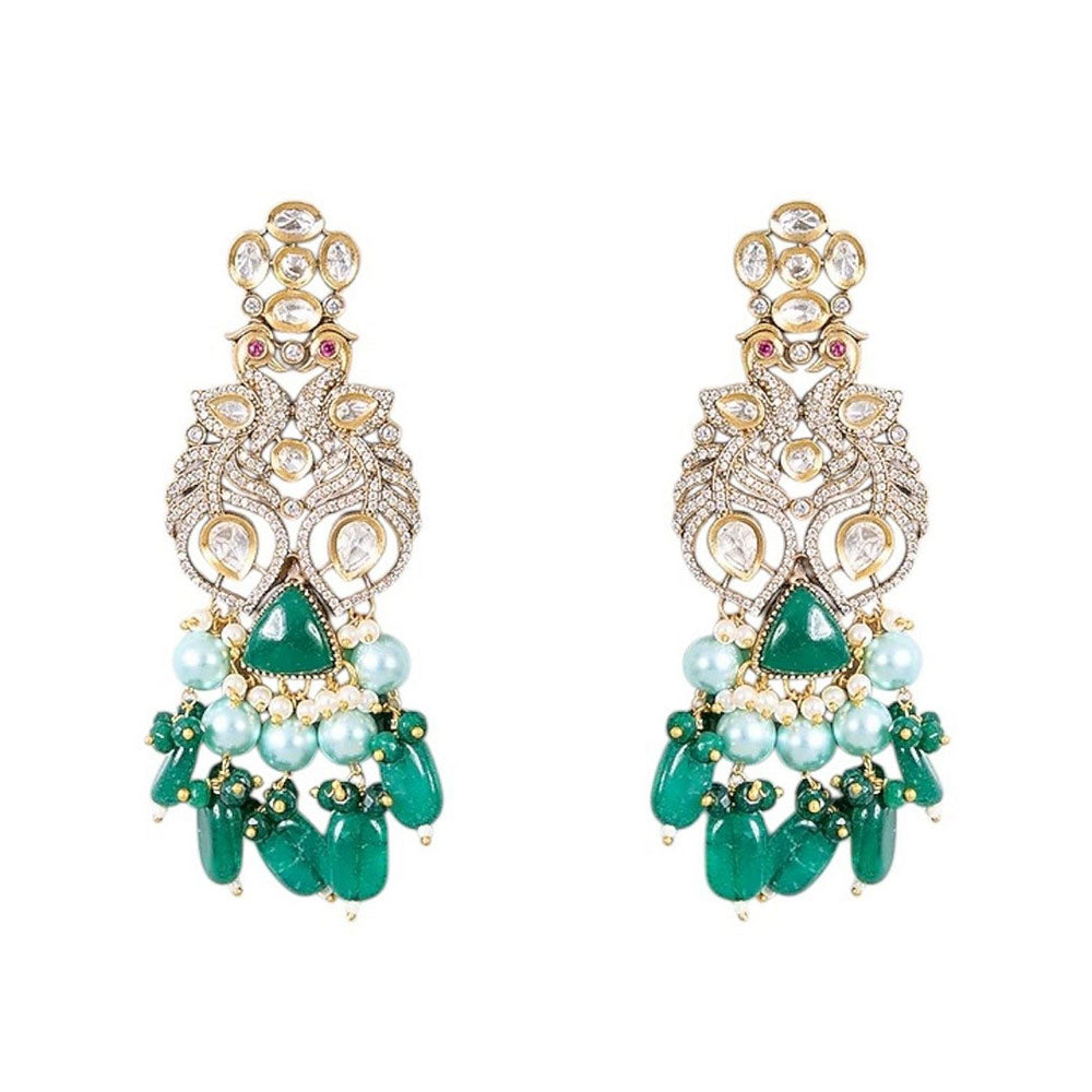 Auraa Trends Elegant Green Gemstone and Pearl Traditional Jewellery Set
